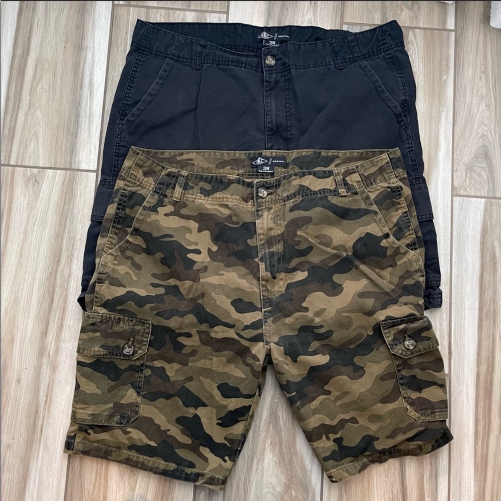 TWO BKC CAMO & BLACK CARGO SHORTS
